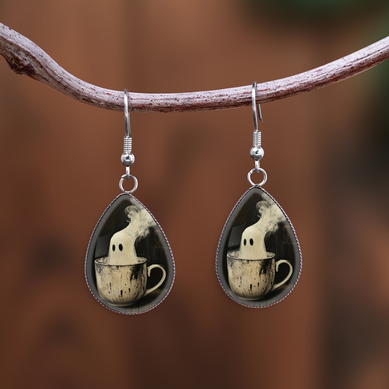 Halloween Teacup-Sized Pattern Drop Earrings